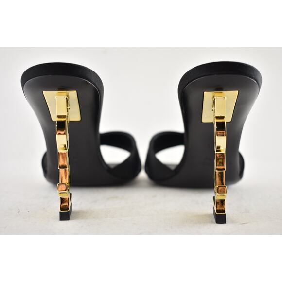 Saint Laurent Opyum 85 Sandal Black Satin Gold YSL Heel Backless Mule Pump 36 - Picture 16 of 16